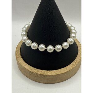 Vintage Faux Pearl Bracelet Gold Tone Spring Ring Clasp